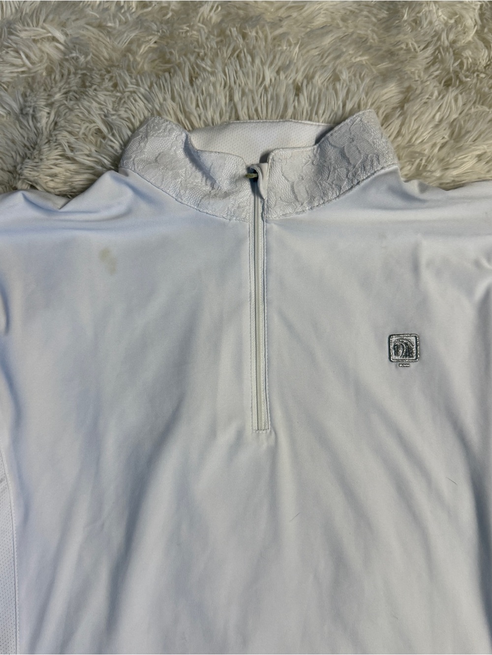 Women’s XL White Romfh Long Sleeve Horseback Riding Show Shirt. Light stain. - Picture 2 of 5